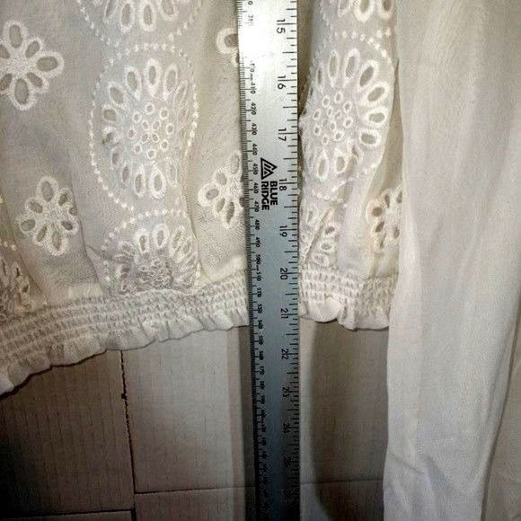 Free People Flowy Crop Semi Sheer Ruffle Eyelet Blouse S White - Picture 11 of 12